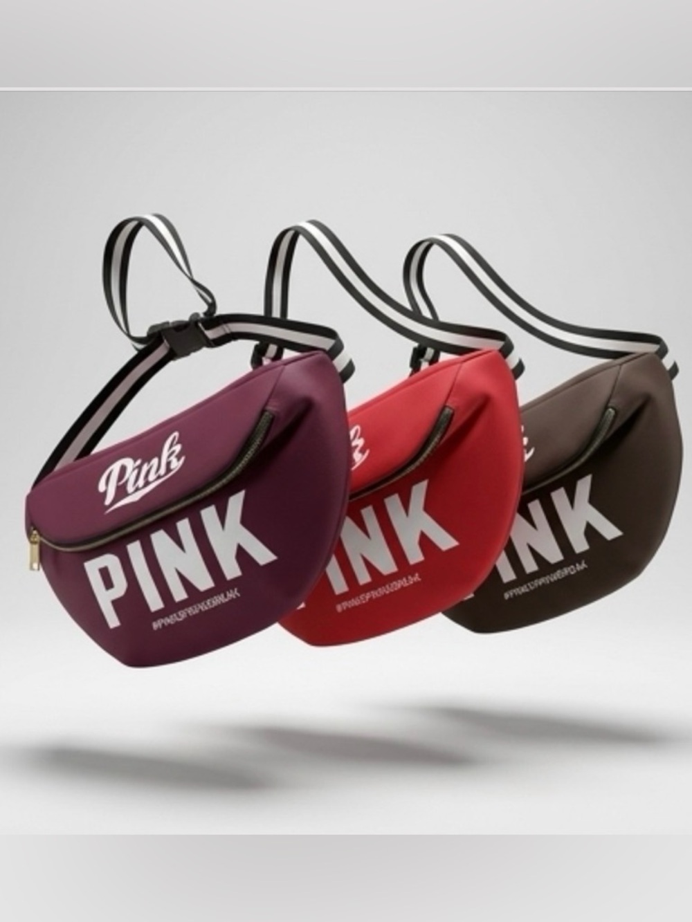 PINK Victoria's Secret Burgundy Logo Waist Bag with Gold Hardware
